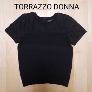 トラッゾドンナ(TORRAZZO DONNA)のTORRAZZO DONNA トラッゾドンナ 半袖 ニット トップス ブラック(ニット/セーター)