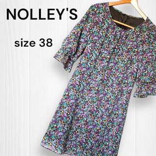 NOLLEY'S ノーリーズ ワンピース 七分袖 花柄 シフォン 体型カバー