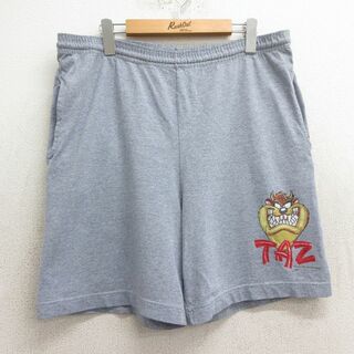 W38★古着 ショート イージー パンツ ショーツ メンズ 90年代 90s ルーニーテューンズ LOONEY TUNES タズ USA製 グレー 霜降り 24apr20 中古 ボトムス 短パン ショーパン(ワークパンツ/カーゴパンツ)