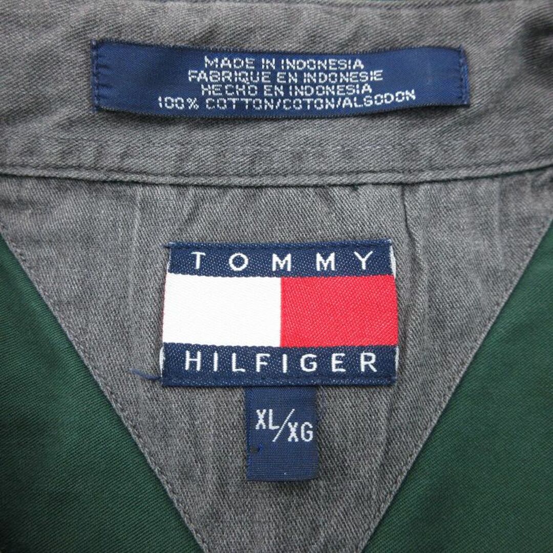 TOMMY HILFIGER(トミーヒルフィガー)のXL★古着 トミーヒルフィガー TOMMY HILFIGER 長袖 ブランド シャツ メンズ 90年代 90s ワンポイントロゴ 大きいサイズ ロング丈 コットン ボタンダウン 緑 グリーン 24apr20 中古 トップス メンズのトップス(シャツ)の商品写真