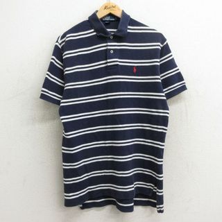 ラルフローレン(Ralph Lauren)のXL★古着 ラルフローレン Ralph Lauren 半袖 ブランド ポロ シャツ メンズ 90年代 90s ワンポイントロゴ コットン 紺他 ネイビー ボーダー 24apr20 中古 トップス(ポロシャツ)