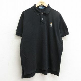 Ralph Lauren - XL★古着 ラルフローレン Ralph Lauren 半袖 ブランド ポロ シャツ メンズ 90年代 90s ポロベア 大きいサイズ 鹿の子 コットン 黒 ブラック 【spe】 24apr20 中古 トップス