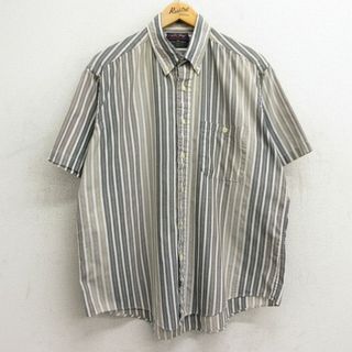 XL★古着 メンバーズオンリー 半袖 シャツ メンズ 90年代 90s ボタンダウン ベージュ他 カーキ ストライプ 24apr20 中古 トップス(シャツ)