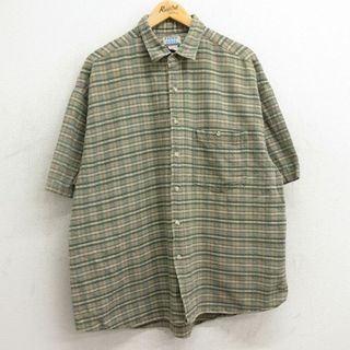 XL★古着 半袖 シャツ メンズ 90年代 90s 大きいサイズ コットン ベージュ他 カーキ チェック 24apr20 中古 トップス(シャツ)