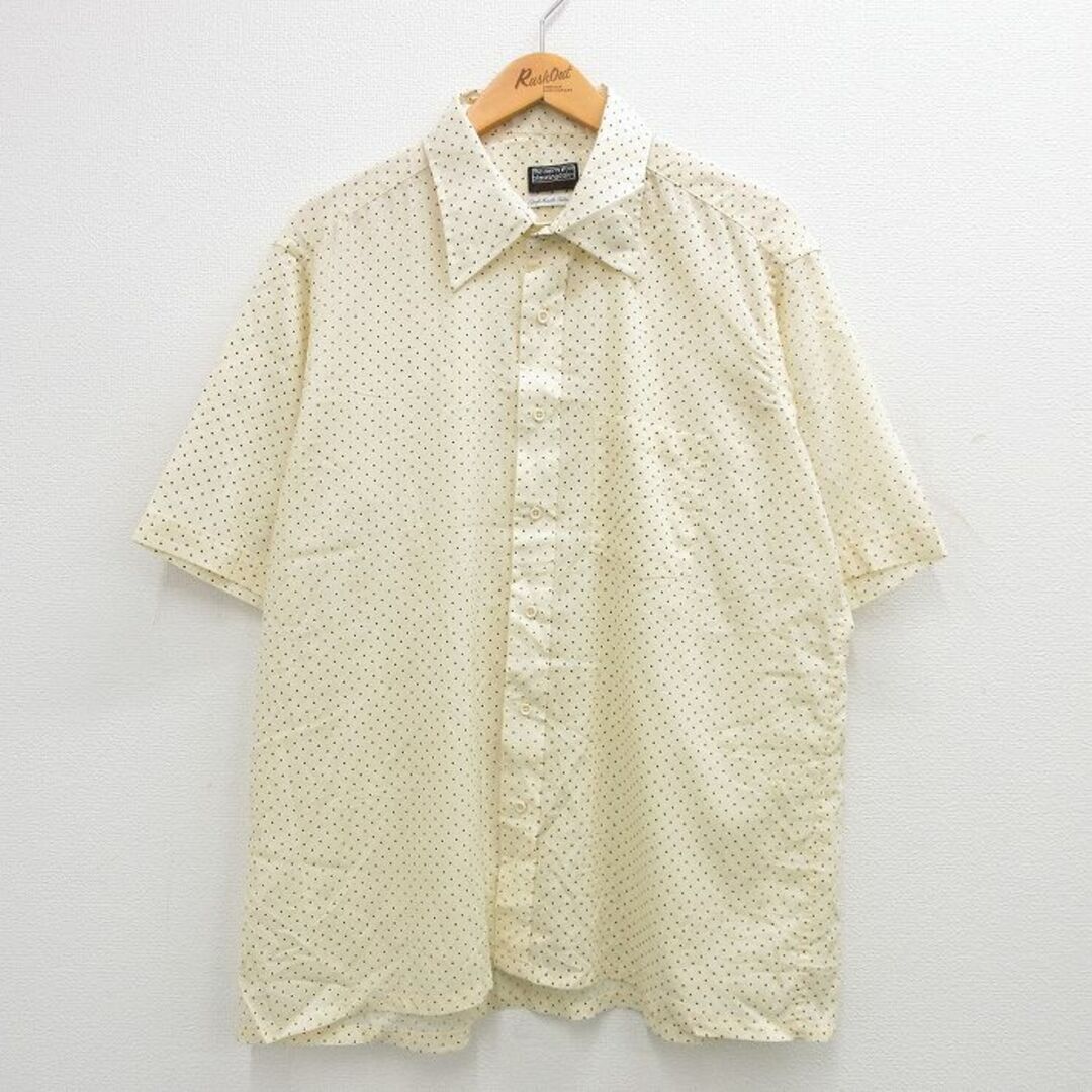 XL★古着 半袖 シャツ メンズ 80年代 80s 薄黄 イエロー ドット 24apr20 中古 トップス メンズのトップス(シャツ)の商品写真