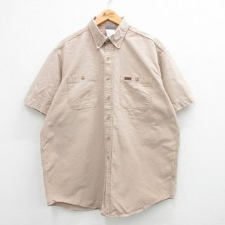 カーハートダブリューアイピー(Charhartt WIP)のXL★古着 カーハート Carhartt 半袖 シャツ メンズ 90年代 90s ロング丈 ボタンダウン USA製 ベージュ カーキ 【spe】 24apr20 中古 トップス(シャツ)