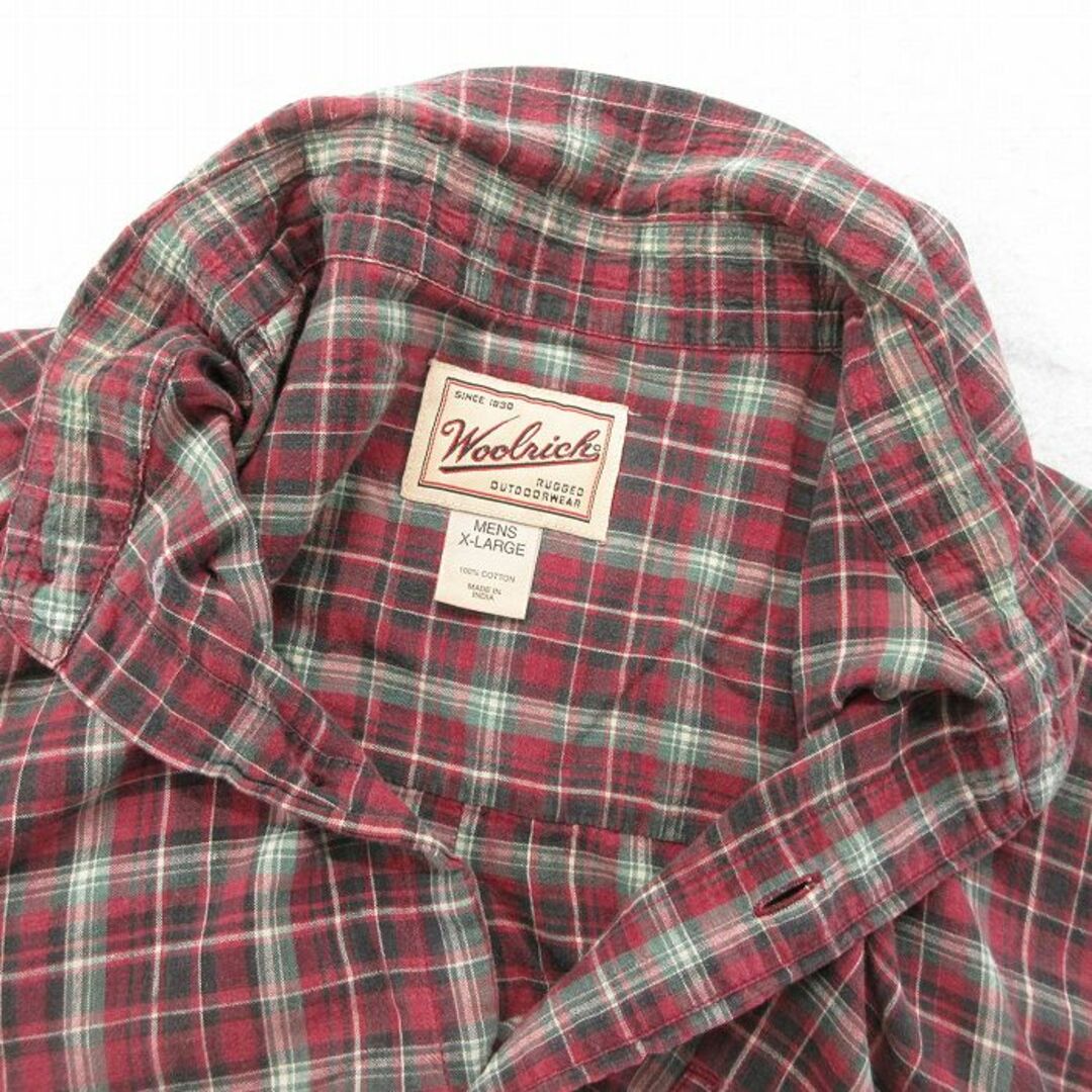 WOOLRICH(ウールリッチ)のXL★古着 ウールリッチ WOOLRICH 半袖 シャツ メンズ 00年代 00s ロング丈 コットン ボタンダウン エンジ他 チェック 24apr20 中古 トップス メンズのトップス(シャツ)の商品写真