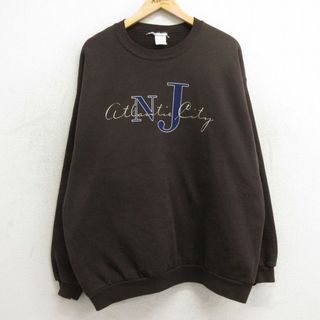 XL★古着 長袖 スウェット メンズ NJ 大きいサイズ クルーネック 濃茶 ブラウン 24apr20 中古 スエット トレーナー トップス(パーカー)