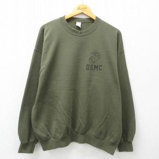 XL★古着 長袖 スウェット メンズ 00年代 00s ミリタリー USMC クルーネック 緑 グリーン 24apr20 中古 スエット トレーナー トップス(パーカー)