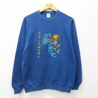 M★古着 ジャージーズ 長袖 スウェット メンズ 80年代 80s 鳥 ラグラン クルーネック USA製 青 ブルー 24apr20 中古 スエット トレーナー トップス(パーカー)