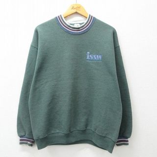 L★古着 ジャージーズ 長袖 スウェット メンズ 90年代 90s インディアナ 刺繍 クルーネック USA製 緑 グリーン 霜降り 24apr20 中古 スエット トレーナー トップス(パーカー)