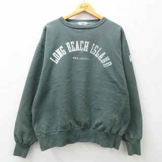 XL★古着 長袖 スウェット メンズ 90年代 90s ビーチ ニュージャージー 大きいサイズ クルーネック USA製 緑 グリーン 24apr20 中古 スエット トレーナー トップス(パーカー)