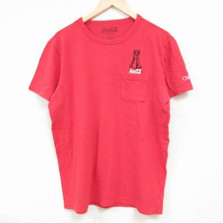 L★古着 半袖 Tシャツ メンズ コカコーラ 刺繍 胸ポケット付き コットン クルーネック 赤 レッド 24apr20 中古(Tシャツ/カットソー(半袖/袖なし))