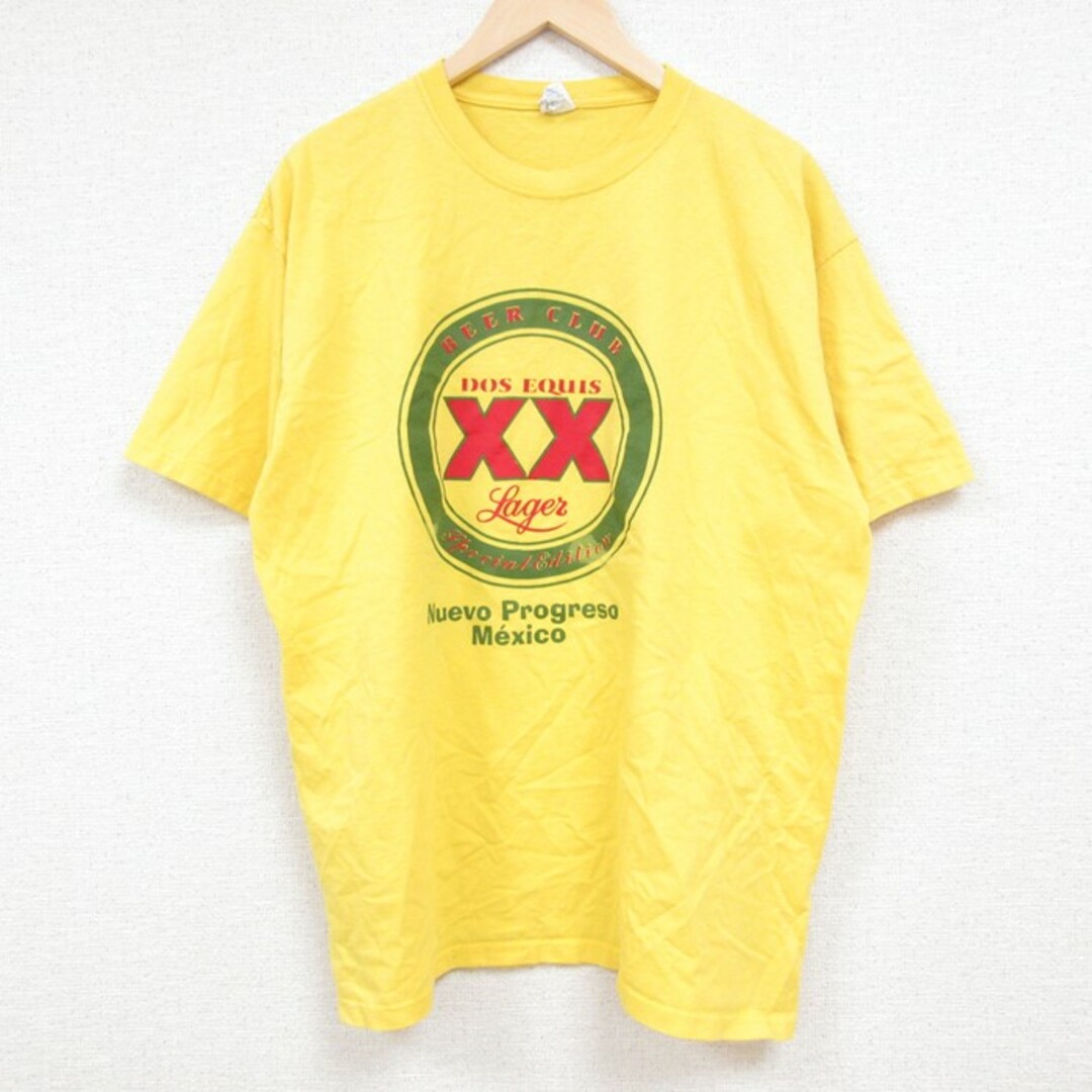 XL★古着 半袖 Tシャツ メンズ DOS EQUIS ビール メキシコ コットン クルーネック 黄 イエロー 24apr20 中古 メンズのトップス(Tシャツ/カットソー(半袖/袖なし))の商品写真