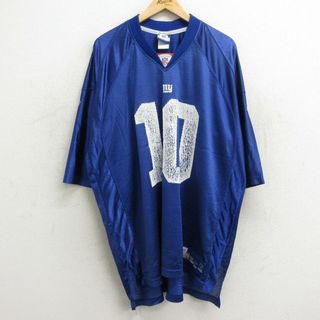 XL★古着 リーボック REEBOK 半袖 ビンテージ フットボール Tシャツ メンズ 00年代 00s NFL ニューヨークジャイアンツ イーライマニング 10 ラグラン 大きいサイズ ロング丈 メッシュ地 Vネック 青 ブルー アメフト スーパーボウル ユニフォーム ゲームシャツ 24apr20 中古