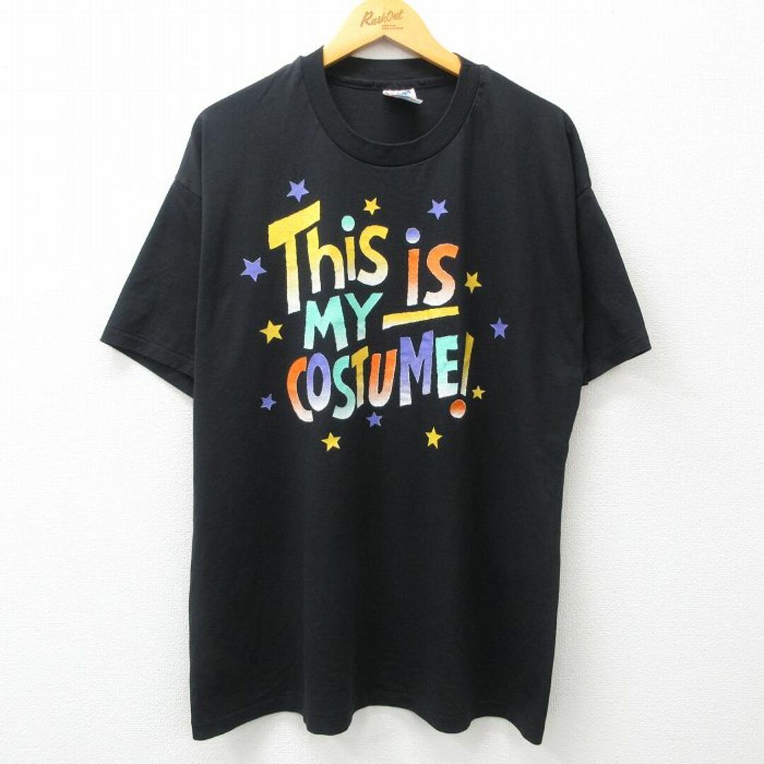 Hanes(ヘインズ)のXL★古着 ヘインズ Hanes 半袖 ビンテージ Tシャツ メンズ 90年代 90s 星 COSTUME 大きいサイズ クルーネック 黒 ブラック 24apr20 中古 メンズのトップス(Tシャツ/カットソー(半袖/袖なし))の商品写真