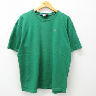 チャンピオン(Champion)のXL★古着 チャンピオン champion 半袖 ビンテージ Tシャツ メンズ 00年代 00s ワンポイントロゴ 大きいサイズ コットン クルーネック 緑 グリーン 24apr20 中古(Tシャツ/カットソー(半袖/袖なし))