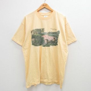 XL★古着 半袖 ビンテージ Tシャツ メンズ 00年代 00s 池 カモ 大きいサイズ コットン クルーネック カナダ製 黄 イエロー 24apr20 中古(Tシャツ/カットソー(半袖/袖なし))