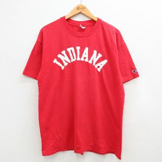 チャンピオン(Champion)のXL★古着 チャンピオン champion 半袖 ビンテージ Tシャツ メンズ 90年代 90s インディアナ コットン クルーネック USA製 赤 レッド 24apr20 中古(Tシャツ/カットソー(半袖/袖なし))