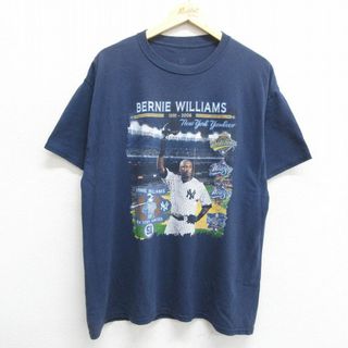 ヘインズ(Hanes)のL★古着 ヘインズ Hanes 半袖 ビンテージ Tシャツ メンズ 00年代 00s MLB ニューヨークヤンキース バニーウィリアムス 51 クルーネック 紺 ネイビー メジャーリーグ ベースボール 野球 24apr20 中古(Tシャツ/カットソー(半袖/袖なし))