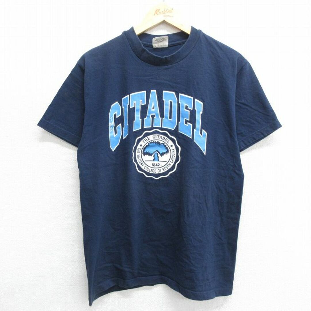 S★古着 半袖 ビンテージ Tシャツ メンズ 90年代 90s CITADEL シタデル軍事大学 カレッジ コットン クルーネック USA製 紺 ネイビー 24apr20 中古 メンズのトップス(Tシャツ/カットソー(半袖/袖なし))の商品写真