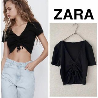 ザラ(ZARA)の1回のみ着用 ZARA ザラ ショート丈半袖トップス 美品(シャツ/ブラウス(半袖/袖なし))