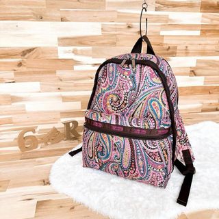 LeSportsac - 【レスポートサック】ペイズリー 花 総柄 プリント リュック ロゴ カラフル×紫