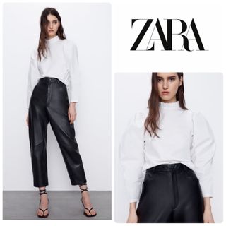 ザラ(ZARA)のZARA ザラ　 フリルネック　ボリュームスリーブ　トップス　S ブラウス(シャツ/ブラウス(長袖/七分))