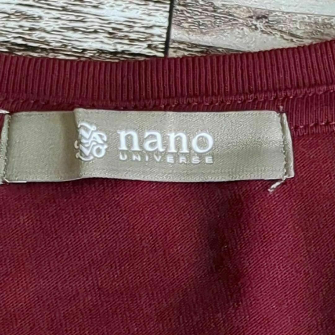 nano・universe(ナノユニバース)のＶネックパネルボーダー半袖Ｔシャツ　ボルドー/グレー　Ｓサイズ　 男女兼用 メンズのトップス(Tシャツ/カットソー(半袖/袖なし))の商品写真