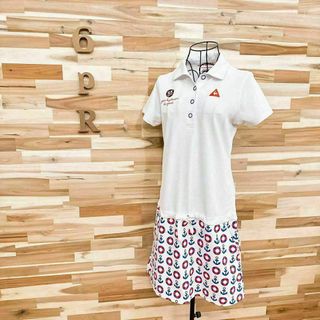 ルコックスポルティフ(le coq sportif)の【ルコックスポルティフ】ゴルフGOLF 切り替え ワンピース マリン柄 L白×青(ウエア)