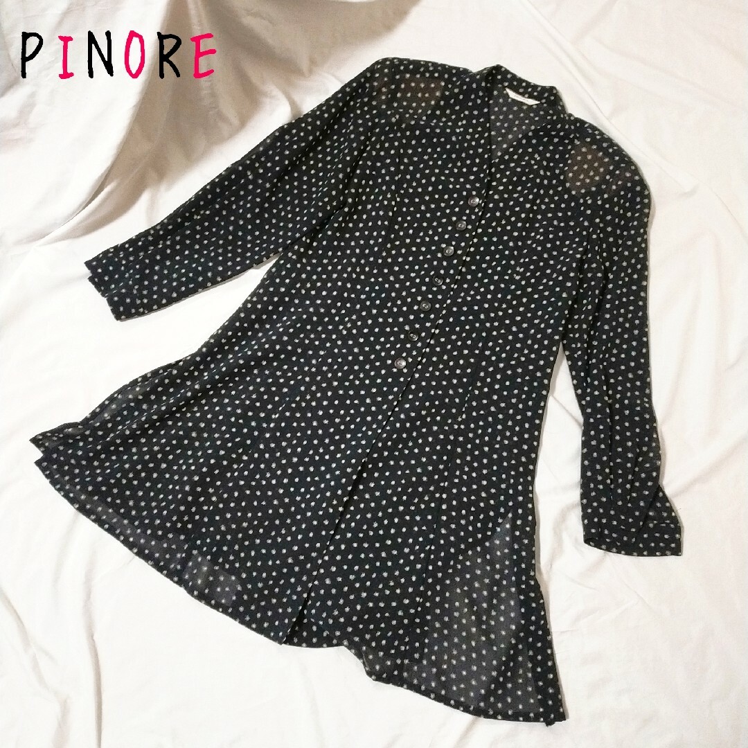 PINOLE(ピノーレ)のpinore ピノーレ チュニック シャツワンピース ドット柄 シースルー レディースのワンピース(ひざ丈ワンピース)の商品写真