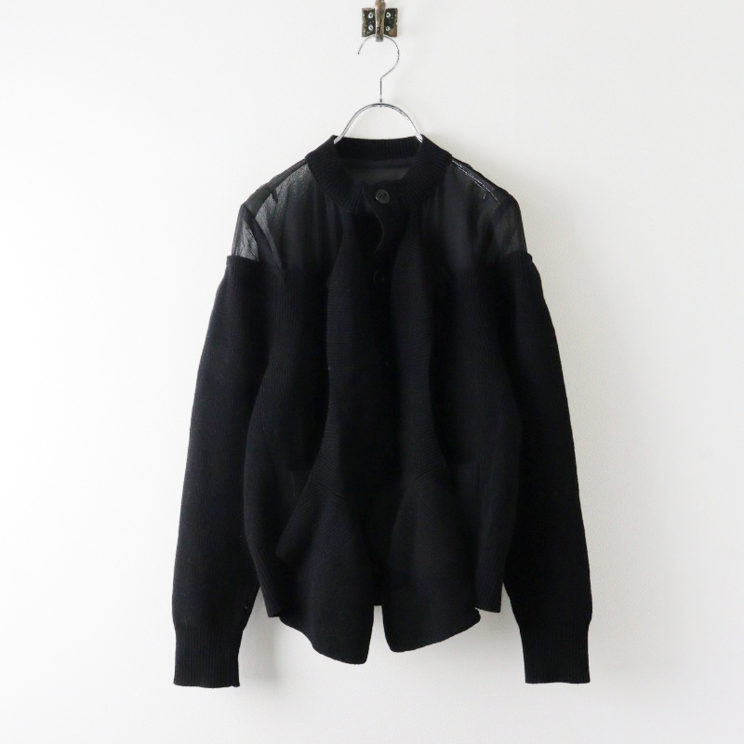 sacai(サカイ)の2023AW サカイ sacai Chiffon Mix Wool Knit Cardigan シフォンミックスウールカーディガン 1//ブラック 黒 リボンタイ【2400013805605】 レディースのトップス(カーディガン)の商品写真