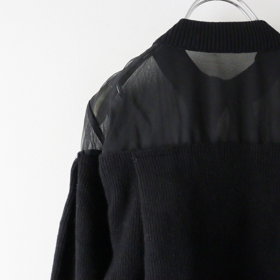 sacai(サカイ)の2023AW サカイ sacai Chiffon Mix Wool Knit Cardigan シフォンミックスウールカーディガン 1//ブラック 黒 リボンタイ【2400013805605】 レディースのトップス(カーディガン)の商品写真