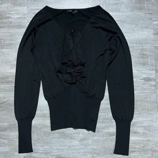 Gucci - 美品 GUCCI グッチ フロントフリル Vネック ブラウス カットソー M 黒