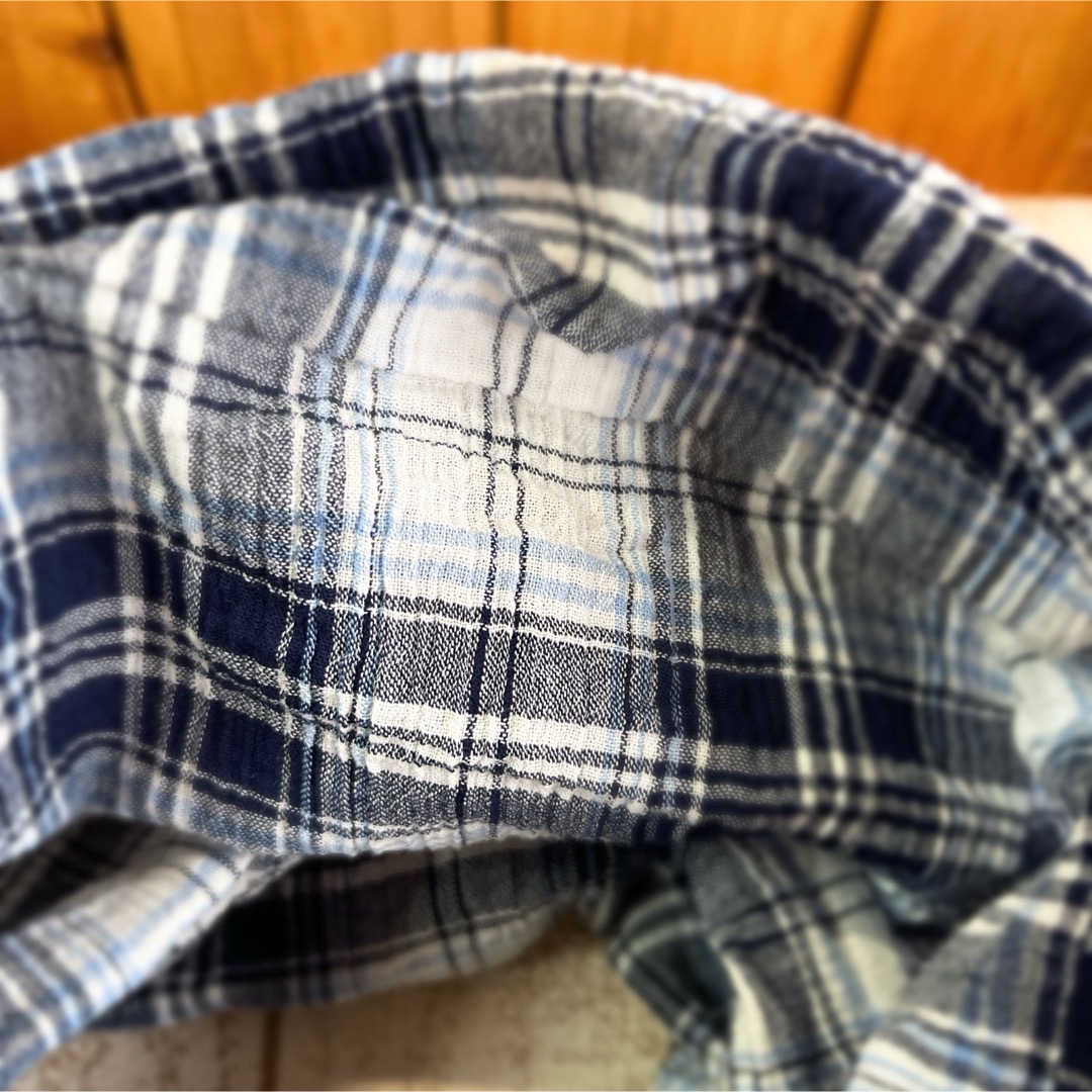 母の日 ハンドメイド 日焼け防止 しわ隠し 楊柳ネックカバー ブルーチェック ハンドメイドのファッション小物(マフラー/ストール)の商品写真