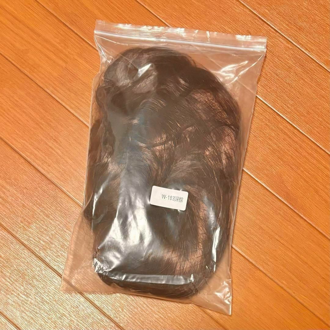 ダークブラウン カール ウィッグ パーマ 前髪 コスプレ 女装 かつら 耐熱 レディースのウィッグ/エクステ(ロングカール)の商品写真