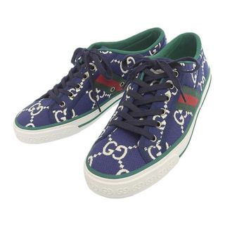 Gucci - グッチ テニス 1977 GG スニーカー メンズ ネイビー グリーン GUCCI [美品] 【中古】 【アパレル・小物】