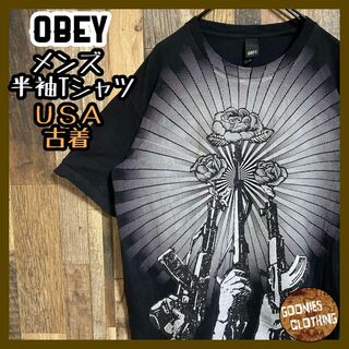 オベイ(OBEY)のOBEY Tシャツ グラフィック ストリート ブラック M USA古着 黒(Tシャツ/カットソー(半袖/袖なし))