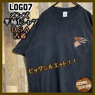 LOGO7 90s Tシャツ ギター 刺繍 半袖 USA ブラック XL 古着(Tシャツ/カットソー(半袖/袖なし))