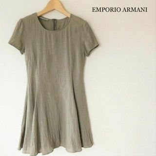 エンポリオアルマーニ(Emporio Armani)のエンポリオアルマーニ リネン混 シワ加工 ミニ丈 半袖 ワンピース 38 M(ひざ丈ワンピース)