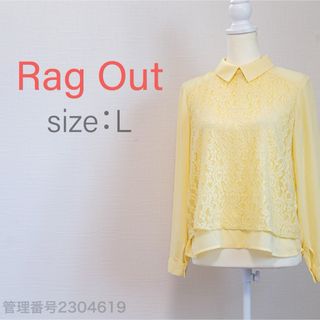 Rag Out 前身頃レース　レディース長袖プルオーバーブラウス　イエロー　L(シャツ/ブラウス(長袖/七分))