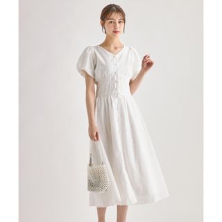 トッコクローゼット(TOCCO closet)のパール釦バックレースアップストライプコットンレースワンピース  (ひざ丈ワンピース)