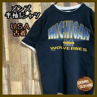 USA製 カレッジロゴ ヴィンテージ メンズ ブラック 古着 半袖 Tシャツ(Tシャツ/カットソー(半袖/袖なし))