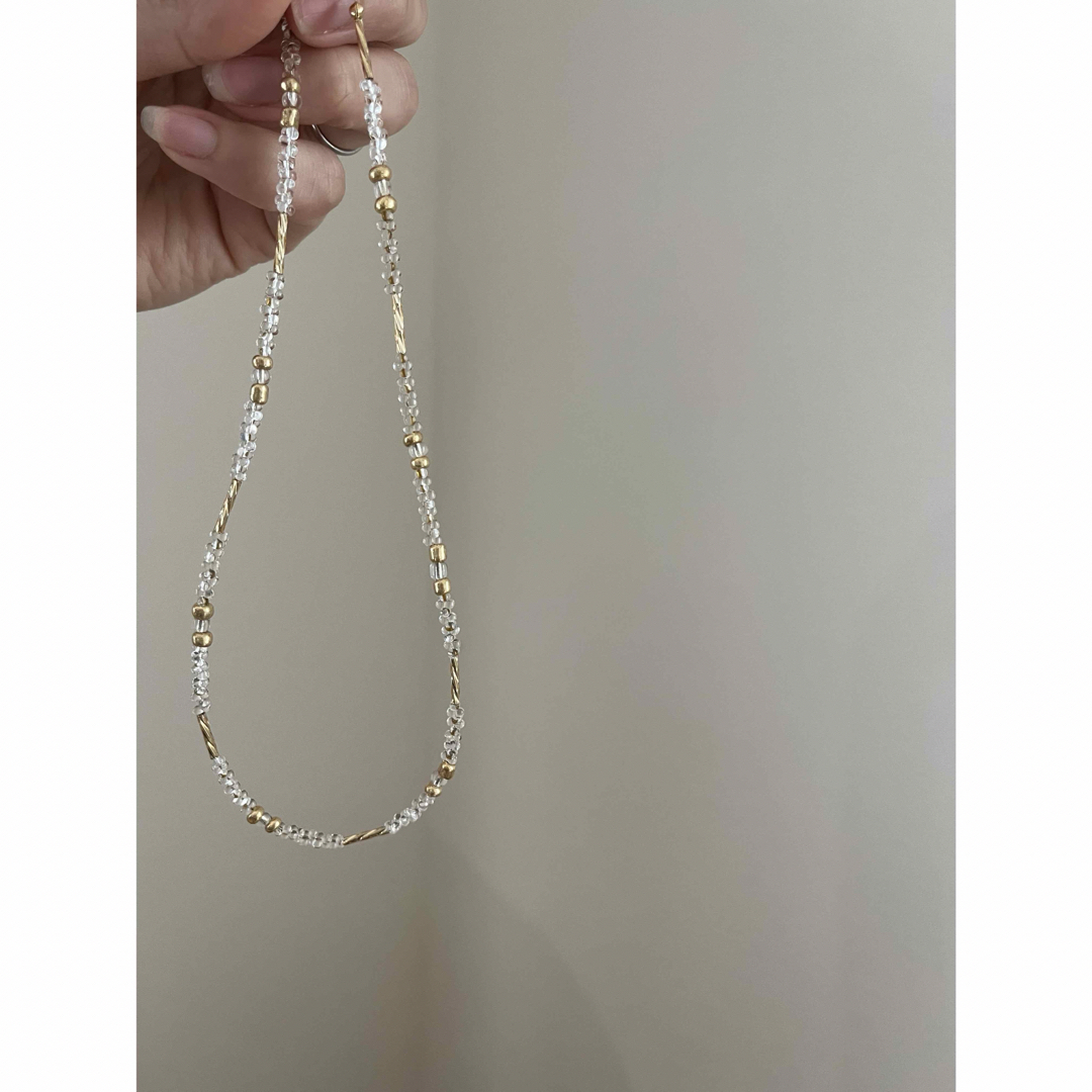 mix  gold×clear necklace ハンドメイドのアクセサリー(ネックレス)の商品写真