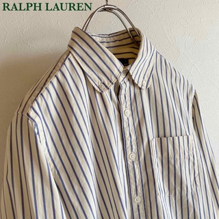 ラルフローレン(Ralph Lauren)のラルフローレン ストライプ 丸襟 BD ポケット付 シャツ 7 ブルー エクリュ(シャツ/ブラウス(長袖/七分))