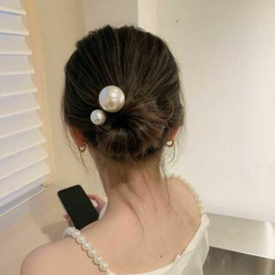 F8173 小粒パールかんざし　 かわいい簪 ヘアアレンジ U型挿し　一本 レディースのヘアアクセサリー(ヘアピン)の商品写真