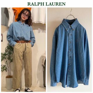 Ralph Lauren - ラルフローレン ロゴ刺繍 BD デニムシャツ 9  ゆったりシルエット