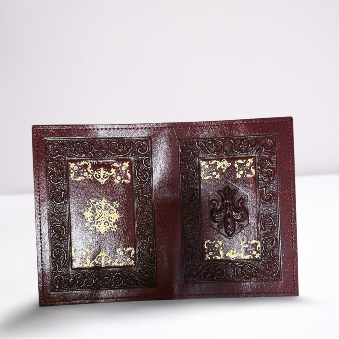 イタリア　金箔押し　革製　ブックカバー　アンティーク ハンドメイドの文具/ステーショナリー(ブックカバー)の商品写真