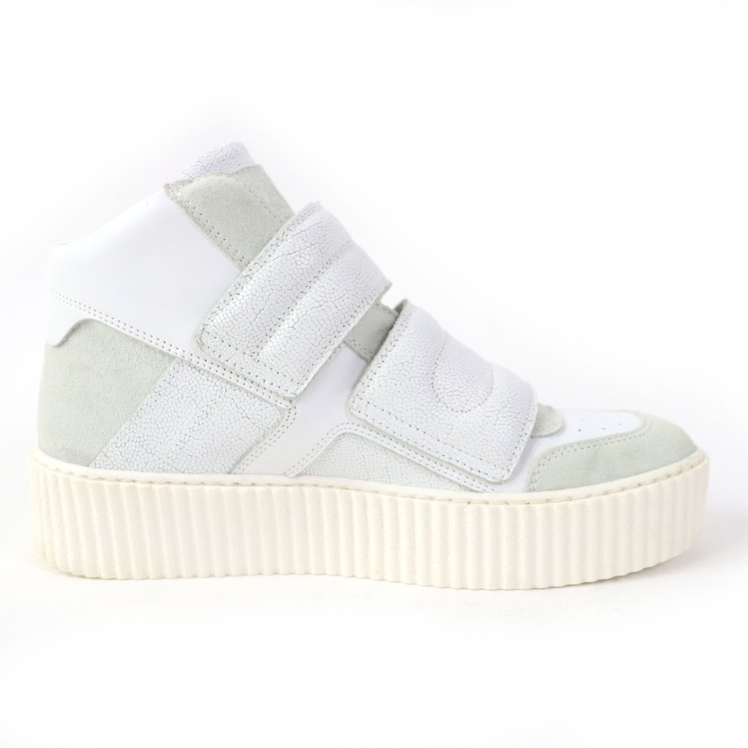 MM6(エムエムシックス)の極美品☆MM6 Maison Margiela エムエムシックス メゾンマルジェラ S59WS0028 レザー ベルクロ スニーカー ホワイト 37 箱・保存袋付き イタリア製 レディース 定価63,800円 レディースの靴/シューズ(スニーカー)の商品写真