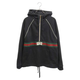 グッチ(Gucci)のGUCCI グッチ WEB AND GUCCI LABEL Hoodie 645320 XJDAK ウェブ&グッチ ラベル付き フード付きハーフジップパーカー フーディー ブラック(パーカー)